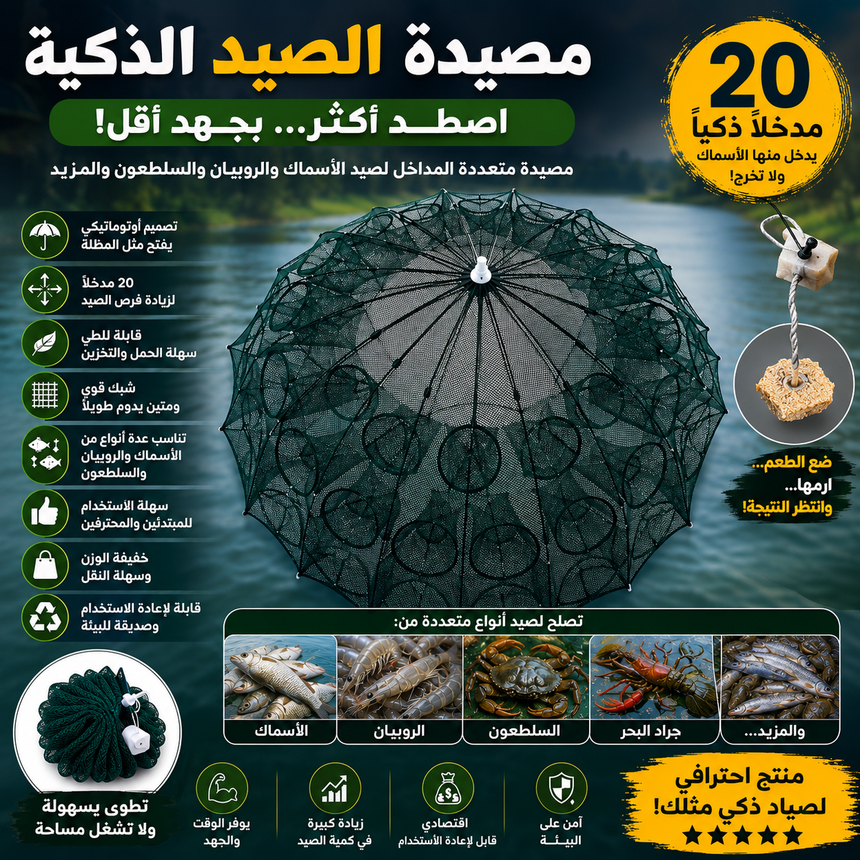 مصيدة السمك القابلة للطي