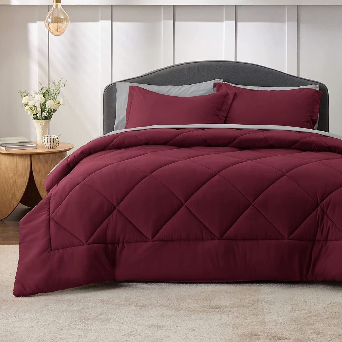 Couette Coton 6 Pièces - كوات لشخصين ( Gris + Bordeaux )
